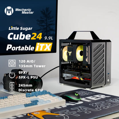 Mechanic Master C24 Sugar Cube Mini ITX PC Case – Compact Aluminum Chassis with Tempered Glass & Type-C Port