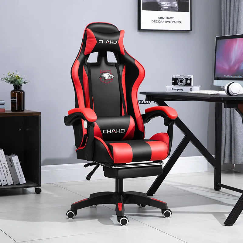 Ergonomic Gaming Chair - PU Leather Office Swivel Chair with RGB, Bluetooth & Footrest