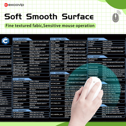 EXCO C++ Programming Mouse Pad – Large Cheat Sheet Desk Mat with Stitched Edge