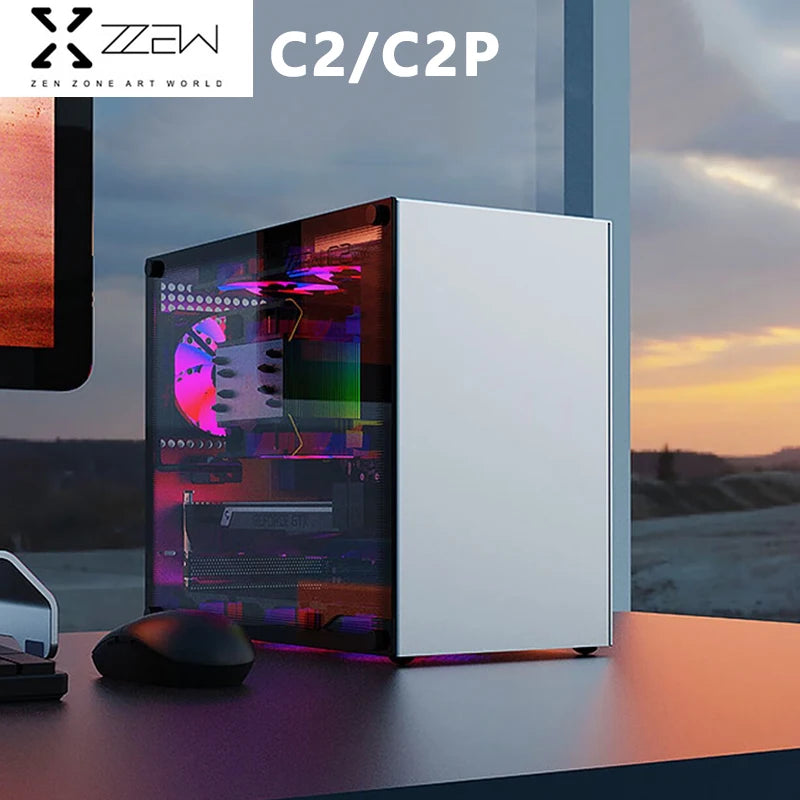 ZZAW C2 C2P M-ATX Computer Case Side Transparent MINI-ITX All Aluminum Desktop Office Small Chassis Supports Long Graphic Card