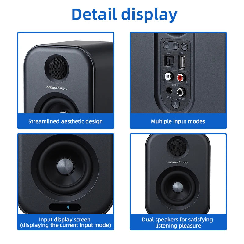 Aiyima S400 80W Bluetooth Bookshelf Speakers - HiFi Studio Monitors with USB DAC