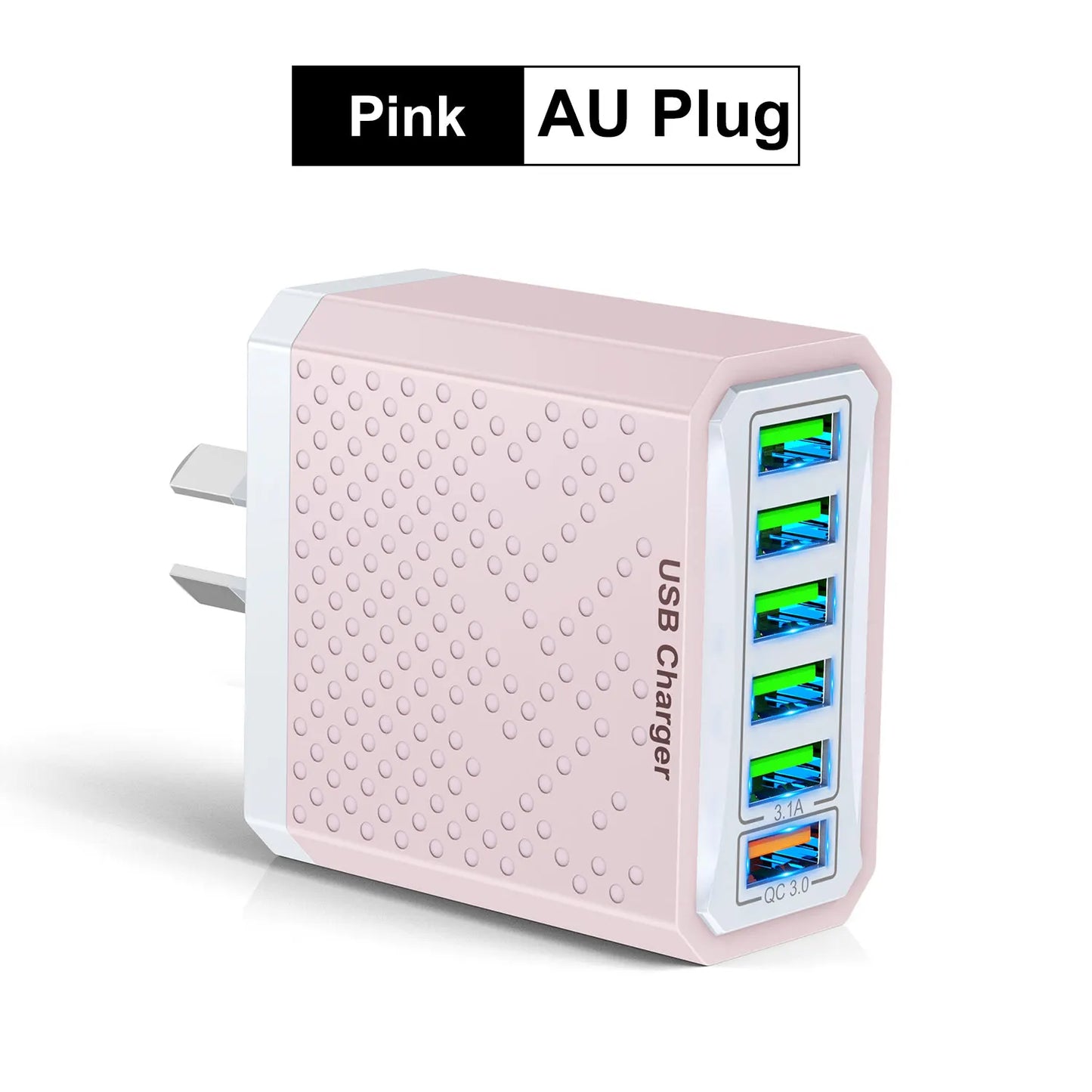 AU Plug 6-in-1 USB Fast Charger – 6-Port Multi-Charger with QC 3.0