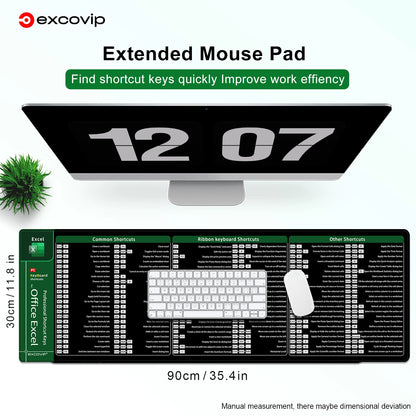 EXCO Excel Shortcuts Mouse Pad Large Extended Office Computer Desk Mat Big Keyboard Mousepad with Stitched Edge Non-Slip Base