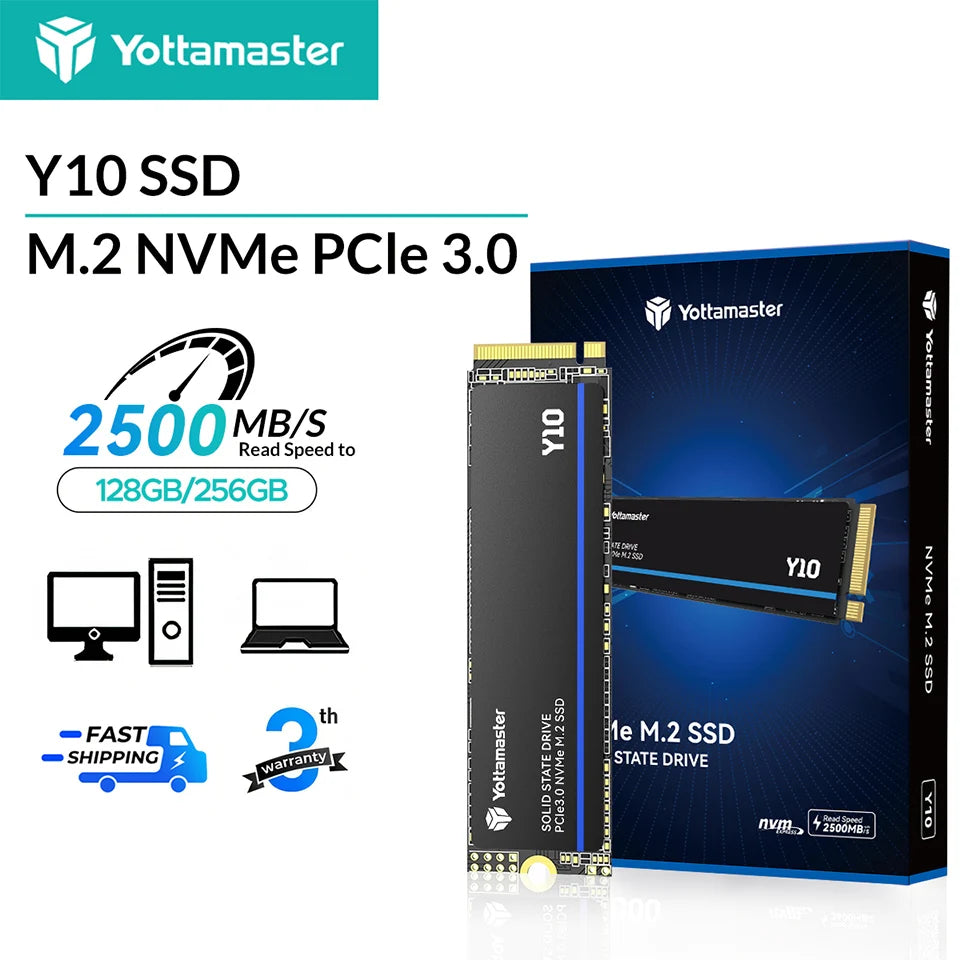 Yottamaster Y10 256GB NVMe SSD – M.2 2280 PCIe 3.0, 2500MB/s Read, 1800MB/s Write, Gaming & PC Upgrade