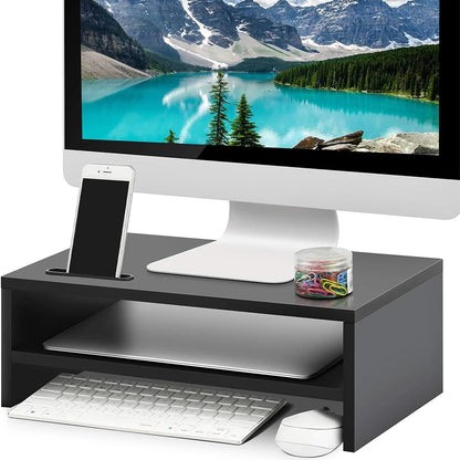 2-Tier Monitor Stand – Desktop Organizer with Phone Holder & Cable Management