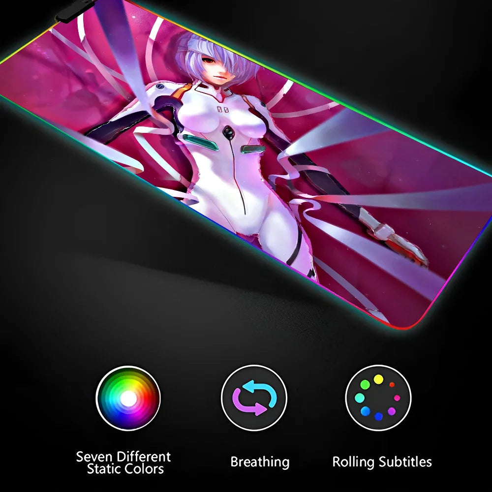 Rei Ayanami Neon Genesis Evangelion XXL RGB Gaming Mouse Pad - LED Gamer Floor Mat