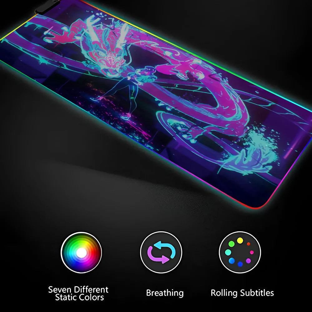 KDA Akali Neon Dragon XXL RGB Gaming Mouse Pad - League of Legends LED Gamer Mat