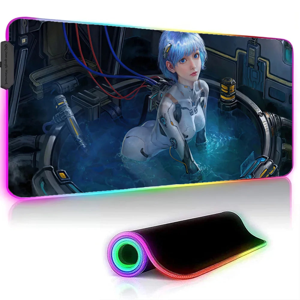 Rei Ayanami Neon Genesis Evangelion XXL RGB Gaming Mouse Pad - LED Gamer Floor Mat