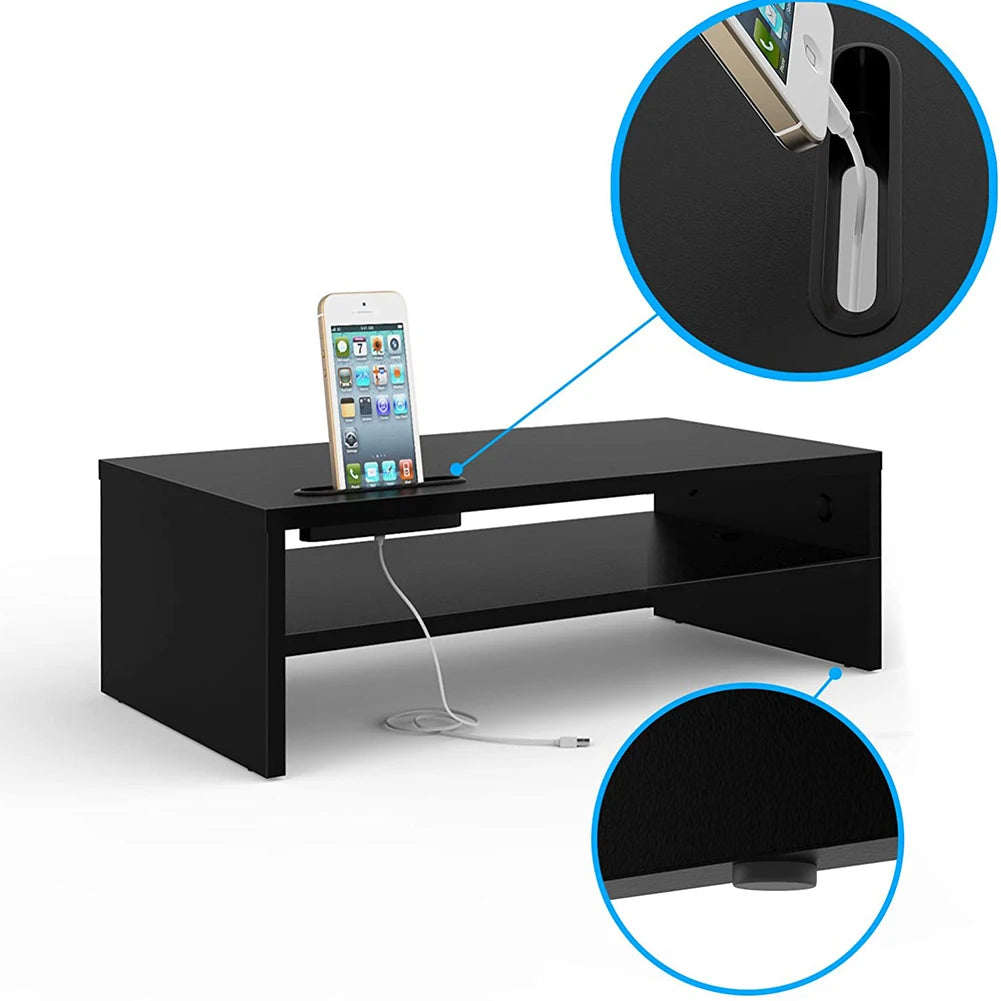 2-Tier Monitor Stand – Desktop Organizer with Phone Holder & Cable Management