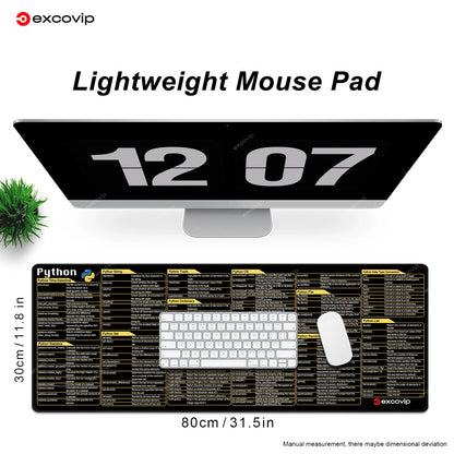 EXCO Python Programming Mouse Pad – Large Cheat Sheet Desk Mat with Stitched Edge