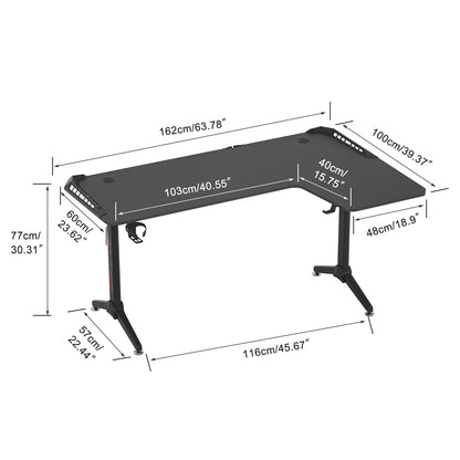 Large Standing Desk L Shaped, 60 Inch Gaming Desk, Rising Sit Stand Up Corner Desk with RGB LED Lights for Computer Home Office