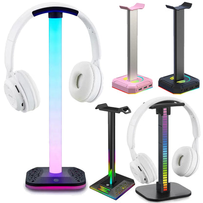 RGB Gaming Headphone Stand – USB Hub, Rhythm Light, Alloy Desk Display Holder for Headsets