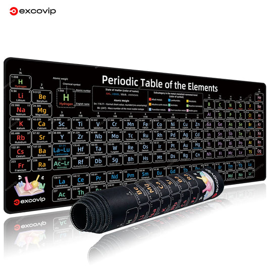 EXCO Periodic Table of Elements Mouse Pad – Large 800x300mm Desk Mat, Non-Slip Rubber Base, Stitched Edge