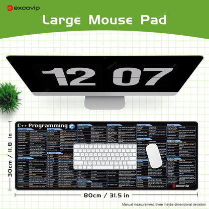 EXCO C++ Programming Mouse Pad – Large Cheat Sheet Desk Mat with Stitched Edge