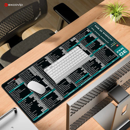 EXCO 3D Studio Max Shortcuts Mouse Pad – Large 800x300mm Desk Mat, Non-Slip Rubber Base, Stitched Edge