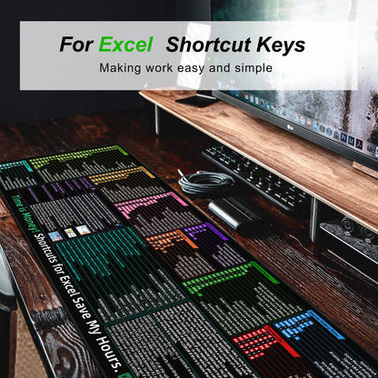 EXCO Excel Shortcuts Mouse Pad – Large Extended Desk Mat with Stitched Edge