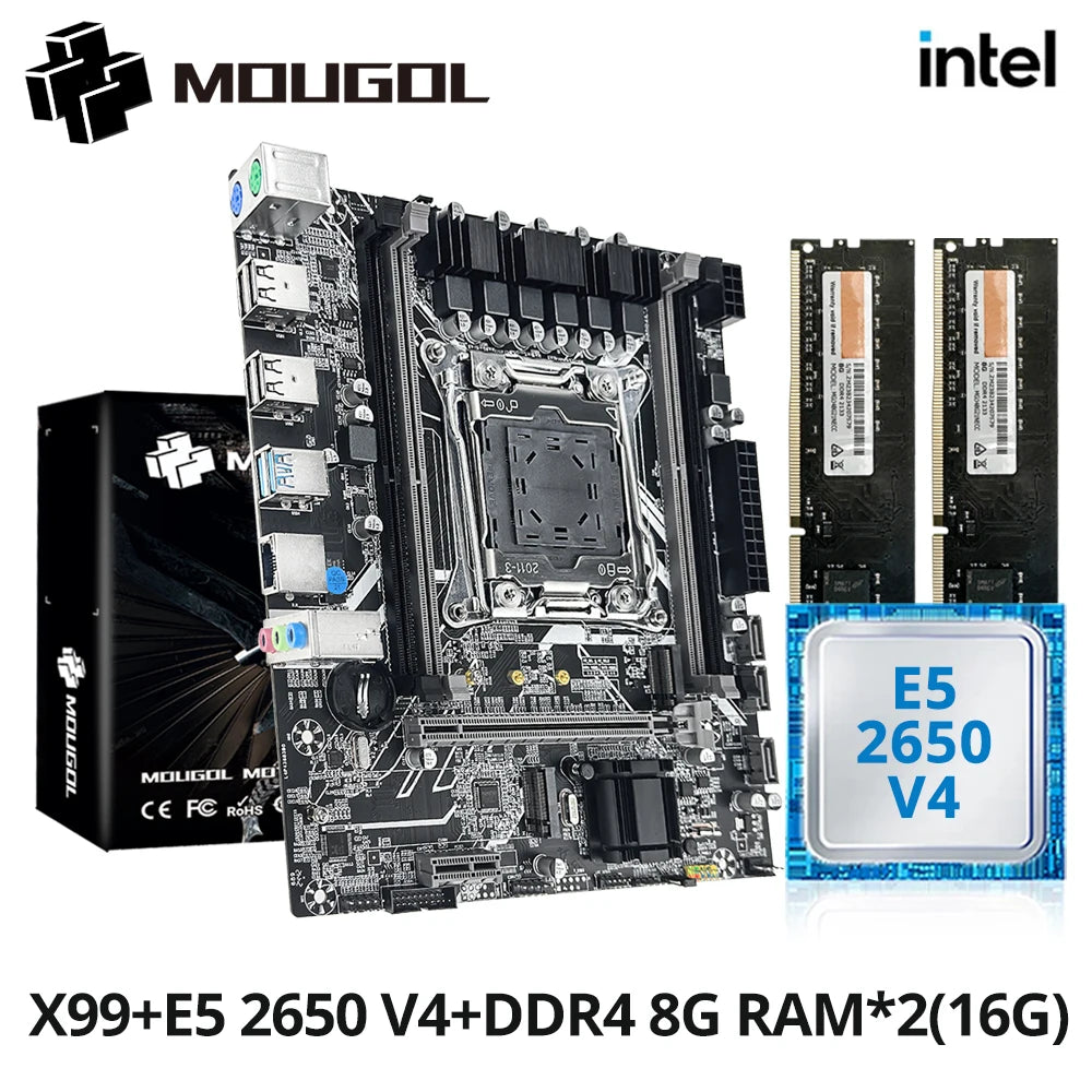 MOUGOL X99 Motherboard Set – Intel Xeon E5 2650 V4, 16GB DDR4 2133MHz RAM, M.2 NVMe, LGA 2011-3