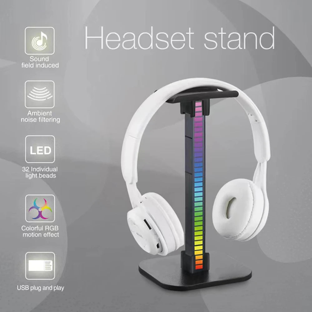 Universal RGB Headphone Stand – Gaming Headset Holder, Luminous Bracket with USB Power, Voice-Activated LED