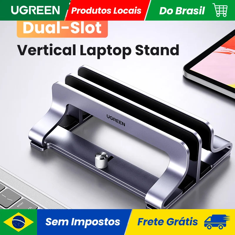 UGREEN Dual Slot Vertical Laptop Stand – Adjustable Aluminum Holder for MacBook, Dell, HP, & 15.6" Laptops