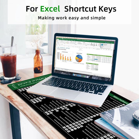 EXCO Excel Shortcuts Mouse Pad Large Extended Office Computer Desk Mat Big Keyboard Mousepad with Stitched Edge Non-Slip Base