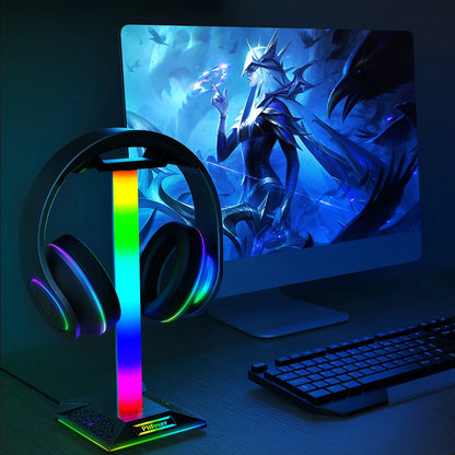 RGB Gaming Headphone Stand – USB Hub, Rhythm Light, Alloy Desk Display Holder for Headsets