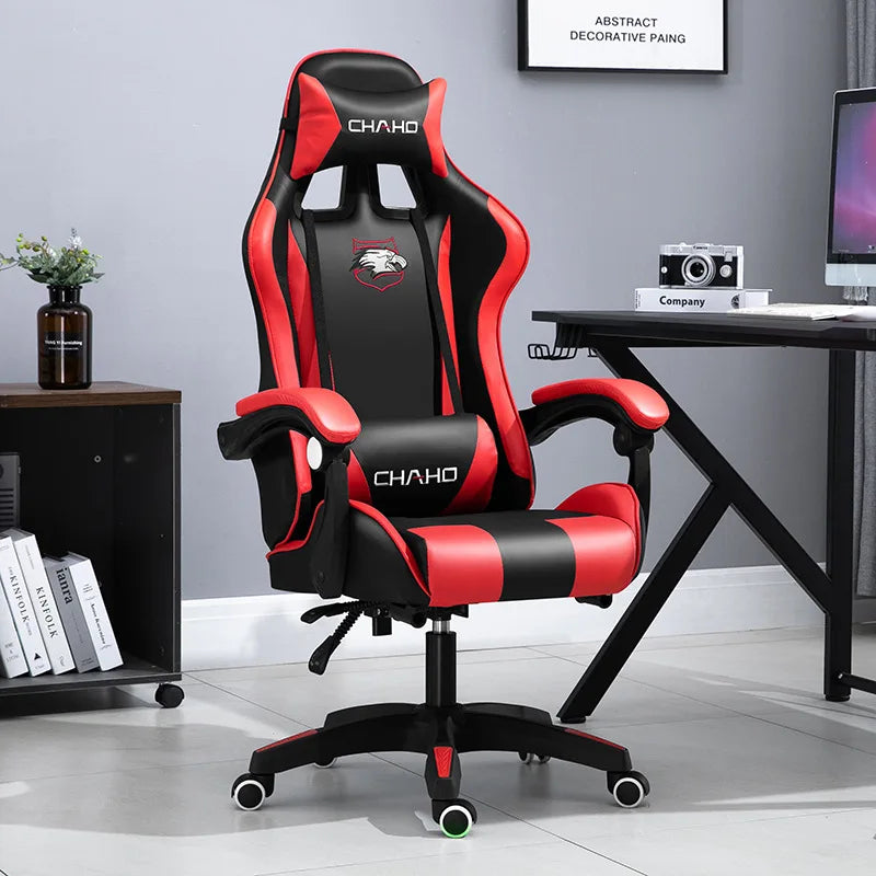 Ergonomic Gaming Chair - PU Leather Office Swivel Chair with RGB, Bluetooth & Footrest