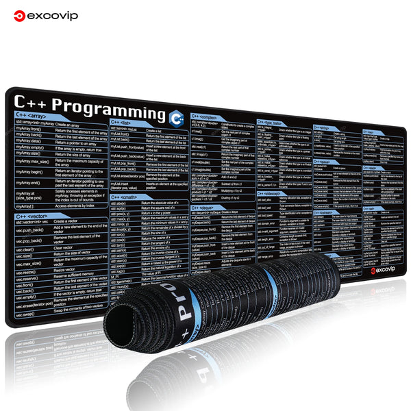 EXCO C++ Programming Mouse Pad – Large Cheat Sheet Desk Mat with Stitched Edge