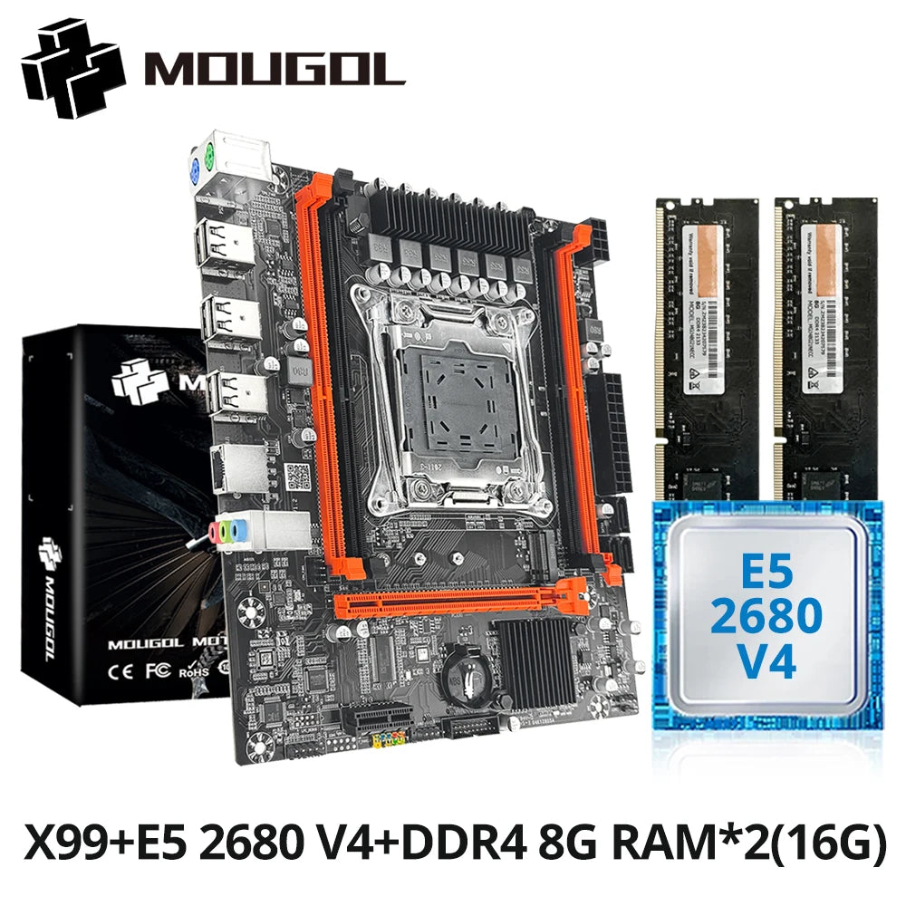 MOUGOL X99 Gaming Motherboard Kit – Intel Xeon E5-2680 V4, 16GB DDR4 ECC RAM, M.2 NVMe, LGA 2011-3