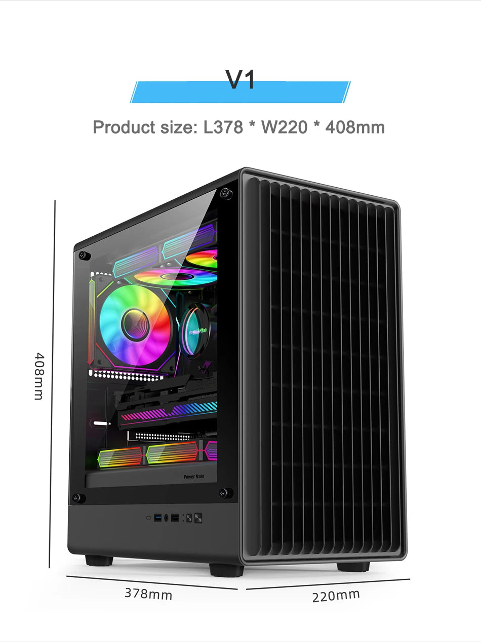 Power Train V1 MATX/ITX PC Case – Tempered Glass, Vertical Chassis, 240/280mm Water Cooling Support