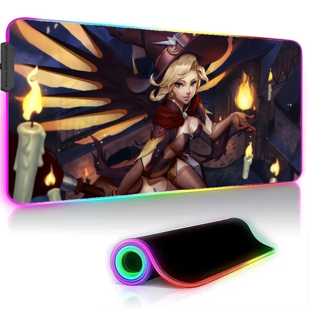 Witch Mercy Overwatch XXL RGB Gaming Mouse Pad - Large LED Gamer Mat