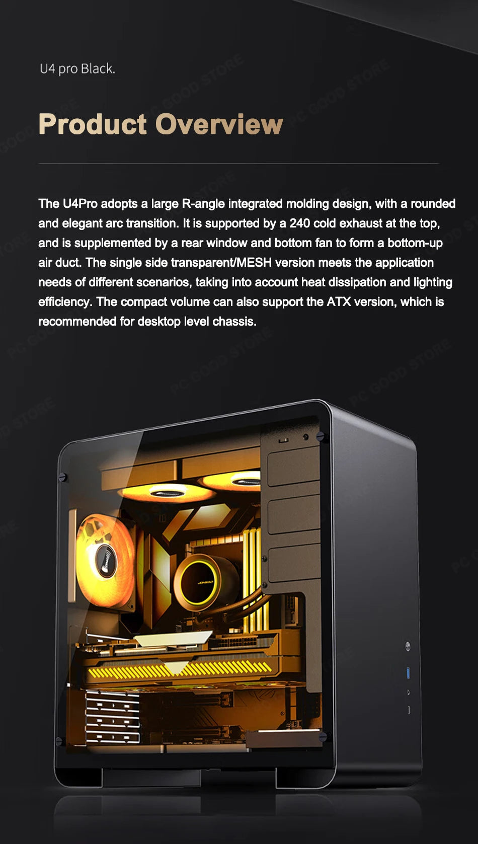 JONSBO U4 Pro MESH ATX Case Black/White All Aluminum Small Desktop Computer Chassis For 240 Water Cooler 280-330mm Graphics Card