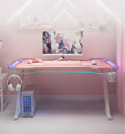 New Pink gaming table with RGB light fashion female anchor computer desk bedroom study desk girls boy black desk 100/120CM desk
