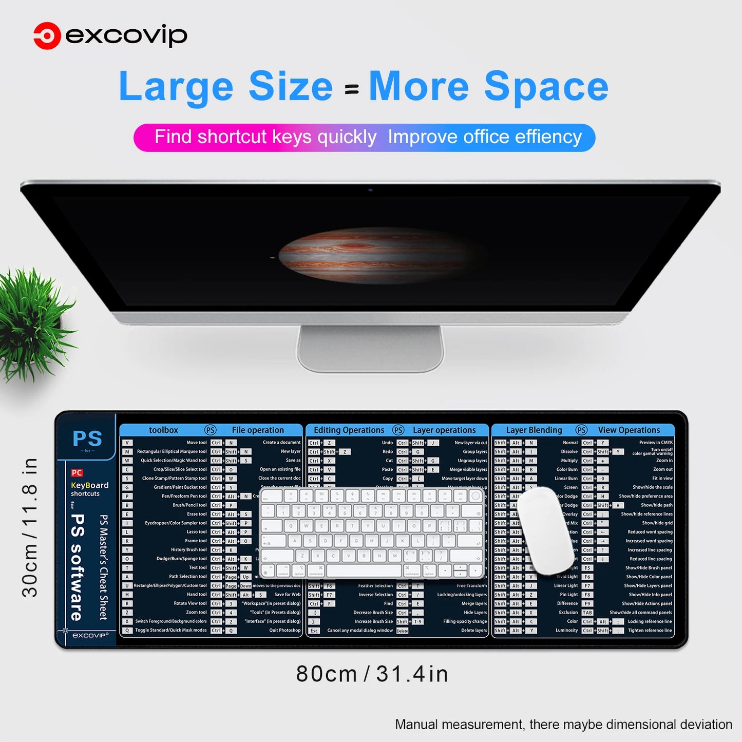 EXCO Photo & Video Editing Shortcuts Mouse Pad – Large Extended Non-Slip Desk Mat