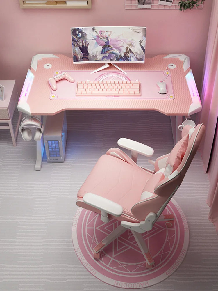 New Pink gaming table with RGB light fashion female anchor computer desk bedroom study desk girls boy black desk 100/120CM desk