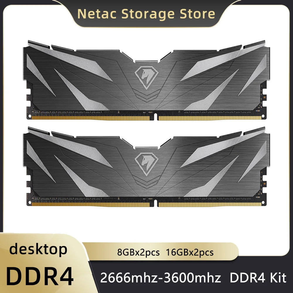 Netac DDR4 RAM 16GB/32GB – 3200MHz & 3600MHz, XMP 2.0, Desktop Gaming Memory, DIMM 288-Pin