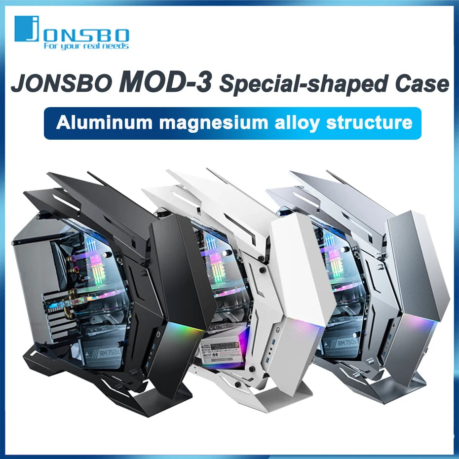 JONSBO MOD-3 Special-shaped Case All Aluminum Tempered Glass E-sports Mecha Theme Chassis E-ATX Motherboard 360 Water-cooled