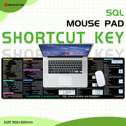 EXCO SQL Programming Mouse Pad – Large 900x300mm Cheat Sheet Desk Mat, Non-Slip Rubber Base, Stitched Edge