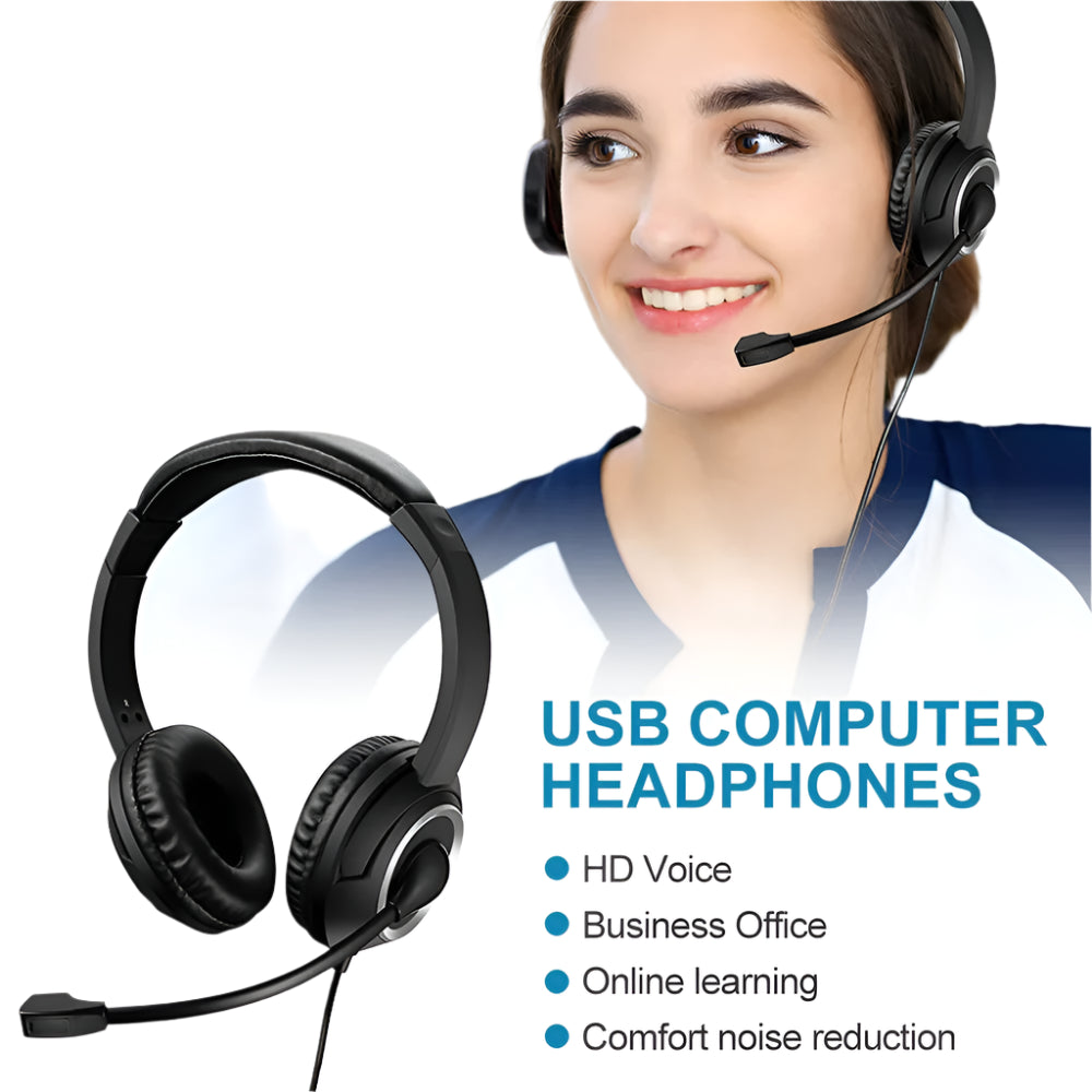 Wired USB Headset with Noise Cancelling Microphone – Call Center & Gaming