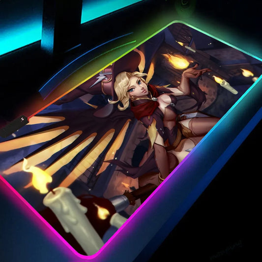 Witch Mercy Overwatch XXL RGB Gaming Mouse Pad - Large LED Gamer Mat