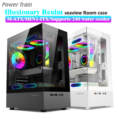 Power Train Illusory Mirror PC Case – M-ATX/ITX, Transparent Side Panel, 240mm Water Cooling Support