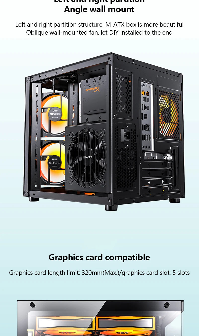 PADO YL M-ATX PC Case – 270° Panoramic Double-Sided Tempered Glass, Compact Aluminum Alloy Chassis