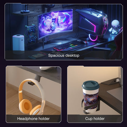 XXXL Large Corner Gaming Desk L Shape Gamer Computer Table RGB LED Lighted Table with Cup Holder and Headphone Hook