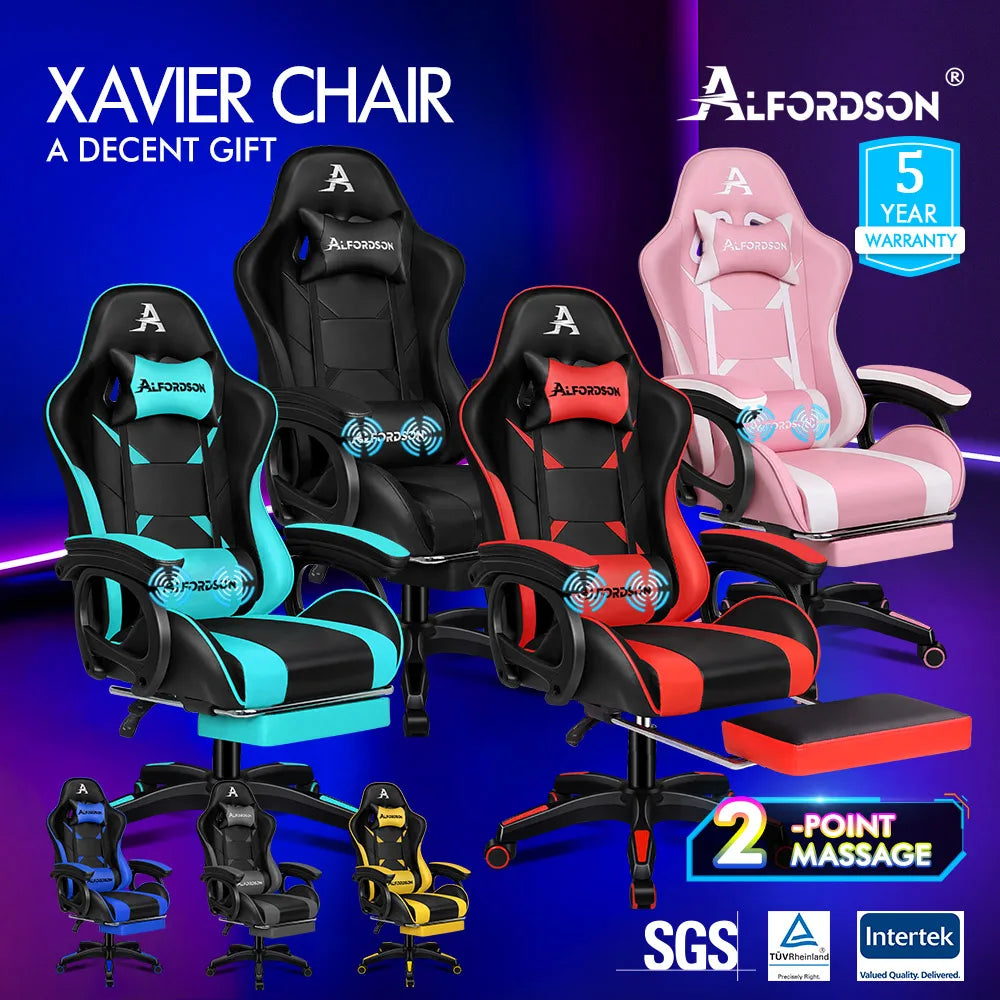 Alfordson Gaming Office Chair – Racing-Style Ergonomic Massage Chair with Footrest