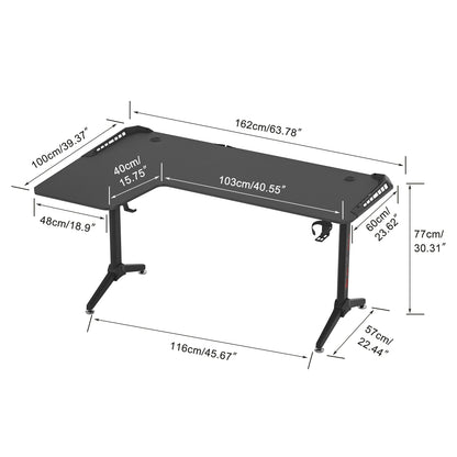 Large Standing Desk L Shaped, 60 Inch Gaming Desk, Rising Sit Stand Up Corner Desk with RGB LED Lights for Computer Home Office