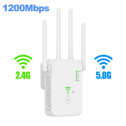 1200Mbps Wireless WiFi Repeater – Dual-Band 2.4G/5G Signal Booster with WPS