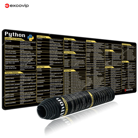 EXCO Python Programming Mouse Pad – Large Cheat Sheet Desk Mat with Stitched Edge