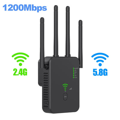 1200Mbps Wireless WiFi Repeater – Dual-Band 2.4G/5G Signal Booster with WPS