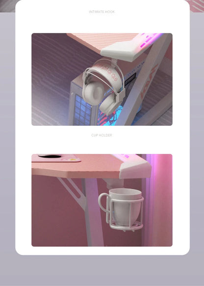 New Pink gaming table with RGB light fashion female anchor computer desk bedroom study desk girls boy black desk 100/120CM desk