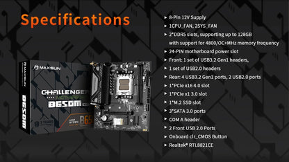 MAXSUN B650M WiFi DDR5 Motherboard + AMD Ryzen 5 7500F + 32GB 6000MHz RAM Combo – AM5 Gaming Desktop