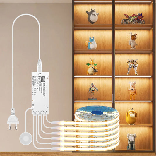 Under Cabinet Collection Display COB LED Strip Light Bookcase Wardrobe Closet Lamp Tape Penetrable Wood Dimmable Touch Sensor